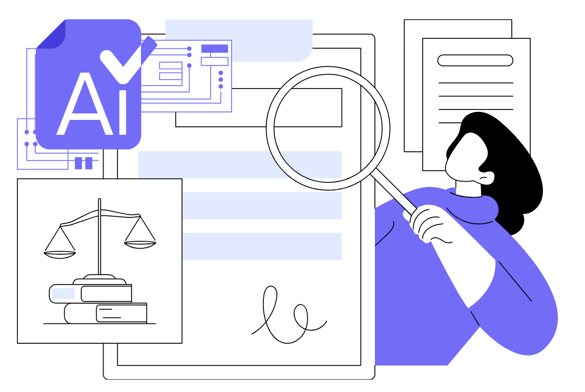 An illustration showing three figures sitting on each other’s shoulders and jointly building a structure that resembles a webpage or document template.