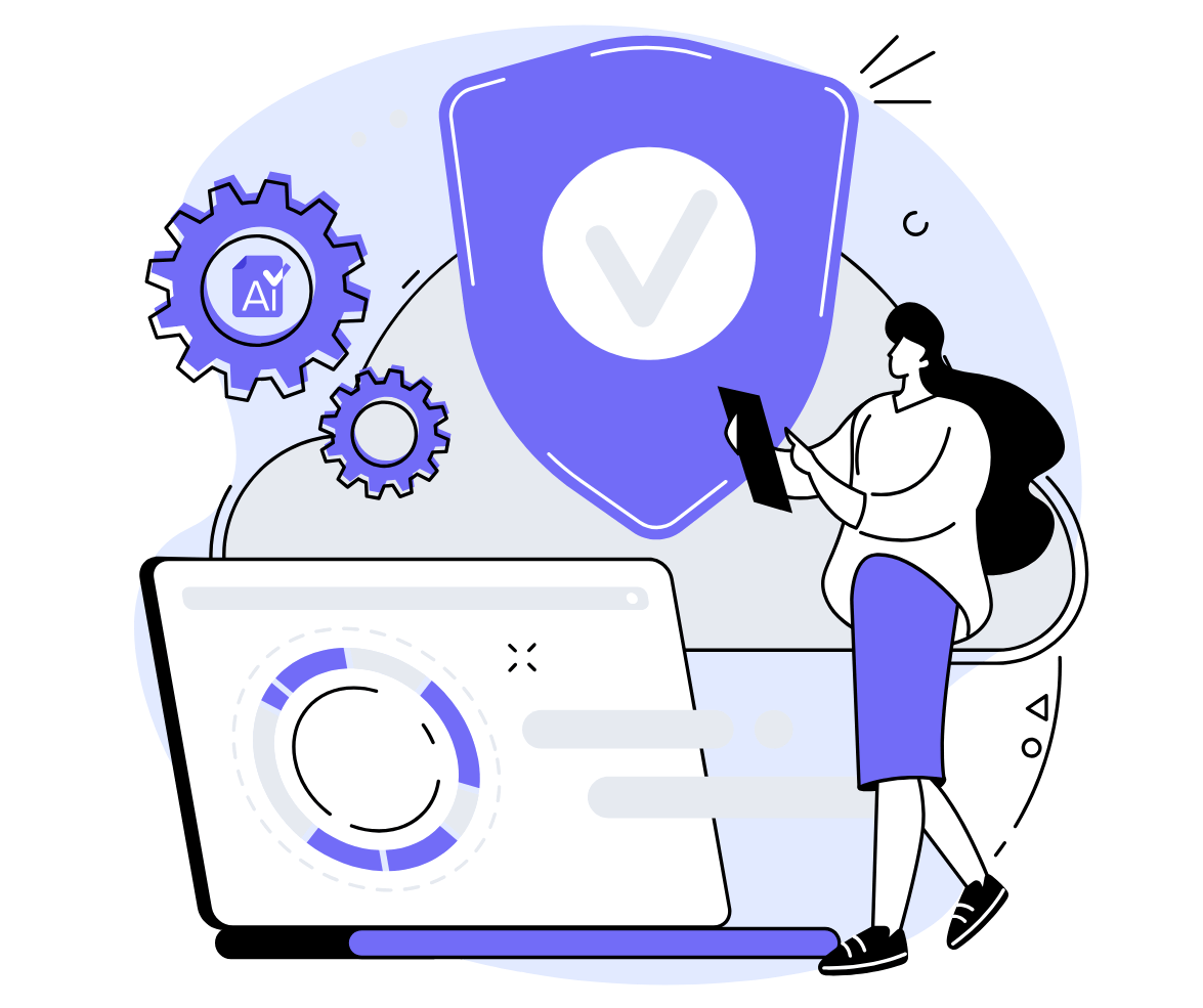 An illustration depicting three characters sitting on each other's shoulders, building a structure that might resemble a website or document template.